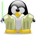 um pingüim vestido como Obi Wan Kenoby